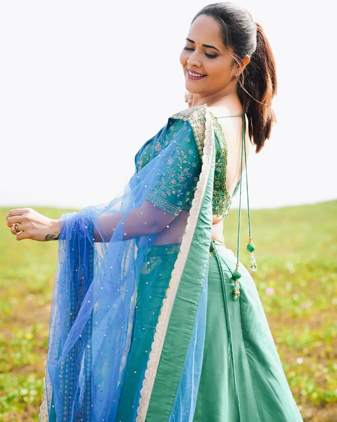 Maa TV Anchor Anasuya Bharadwaj in Green Lehenga Choli